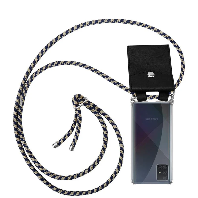 Cadorabo Handy Kette kompatibel mit Samsung Galaxy A51 4G / M40s Silikon Schutzhülle mit Silbernen Ringen, Kordel Band und abnehmbarem Etui