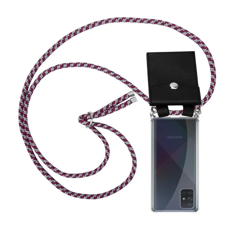 Cadorabo Handy Kette kompatibel mit Samsung Galaxy A51 4G / M40s Silikon Schutzhülle mit Silbernen Ringen, Kordel Band und abnehmbarem Etui
