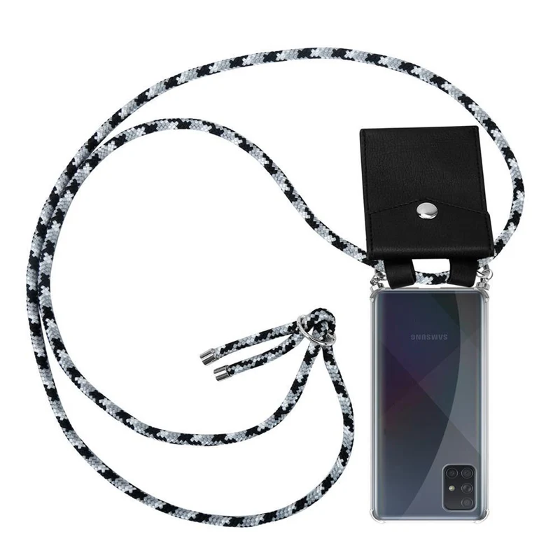 Cadorabo Handy Kette kompatibel mit Samsung Galaxy A51 4G / M40s Silikon Schutzhülle mit Silbernen Ringen, Kordel Band und abnehmbarem Etui