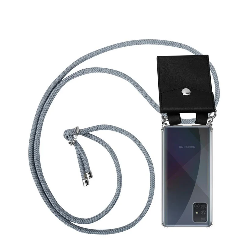 Cadorabo Handy Kette kompatibel mit Samsung Galaxy A51 4G / M40s Silikon Schutzhülle mit Silbernen Ringen, Kordel Band und abnehmbarem Etui