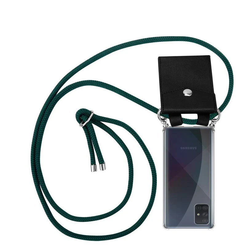 Cadorabo Handy Kette kompatibel mit Samsung Galaxy A51 4G / M40s Silikon Schutzhülle mit Silbernen Ringen, Kordel Band und abnehmbarem Etui