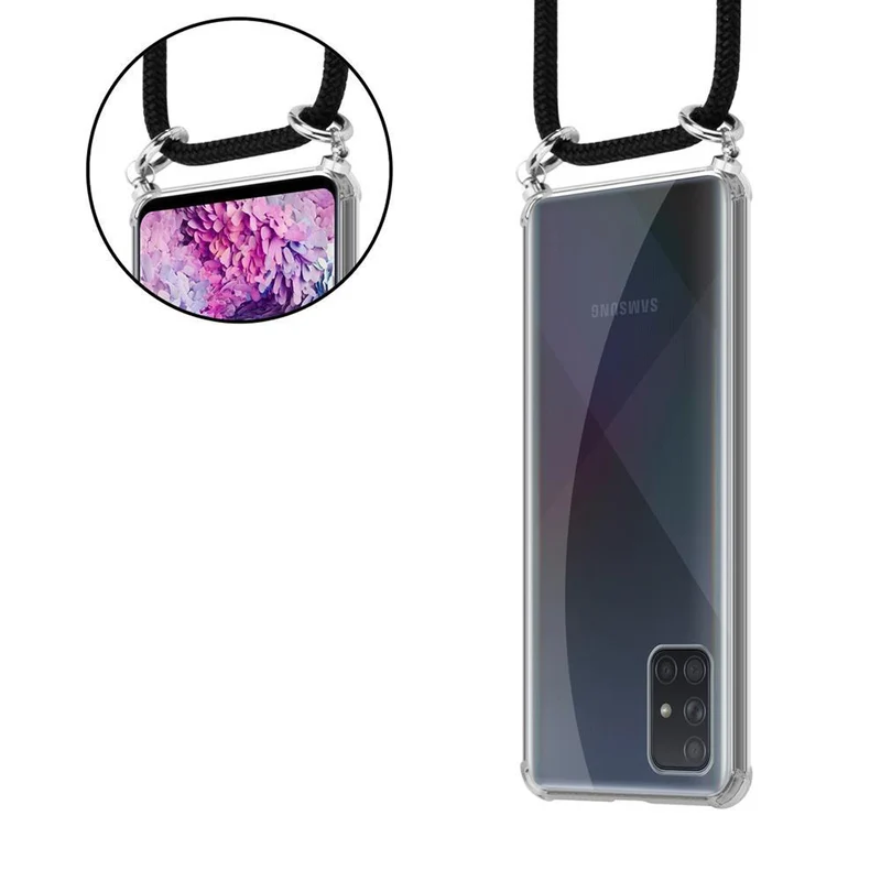 Cadorabo Handy Kette kompatibel mit Samsung Galaxy A51 4G / M40s Silikon Schutzhülle mit Silbernen Ringen, Kordel Band und abnehmbarem Etui