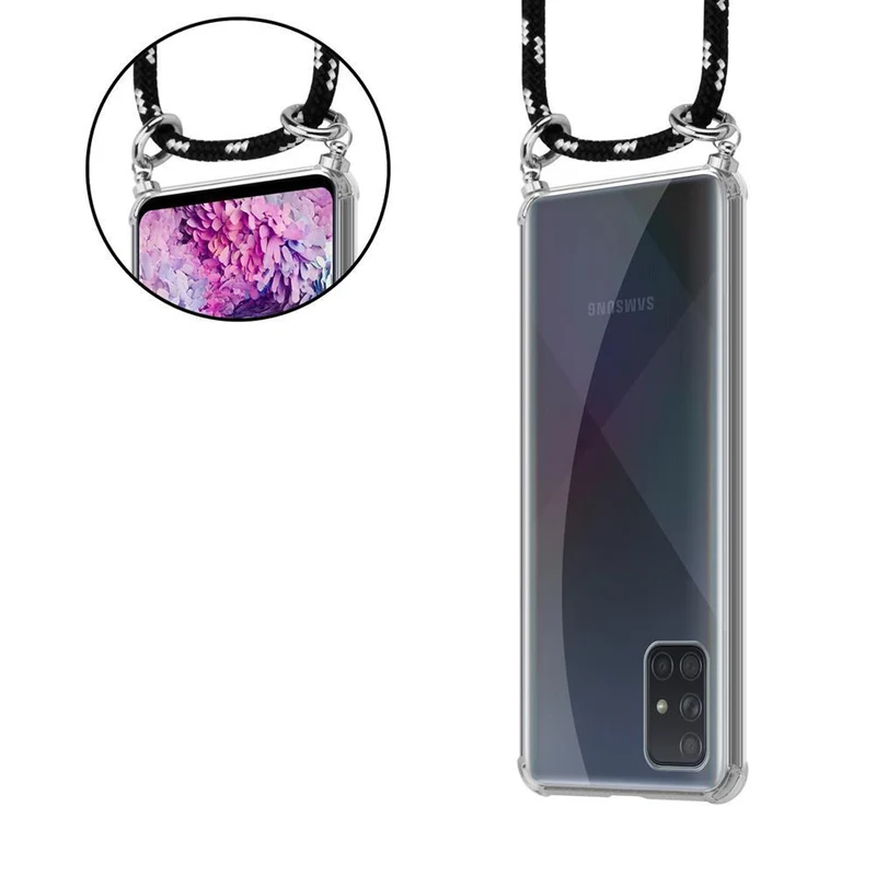 Cadorabo Handy Kette kompatibel mit Samsung Galaxy A51 4G / M40s Silikon Schutzhülle mit Silbernen Ringen, Kordel Band und abnehmbarem Etui