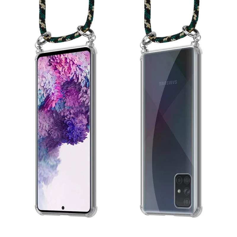 Cadorabo Handy Kette kompatibel mit Samsung Galaxy A51 4G / M40s Silikon Schutzhülle mit Silbernen Ringen, Kordel Band und abnehmbarem Etui