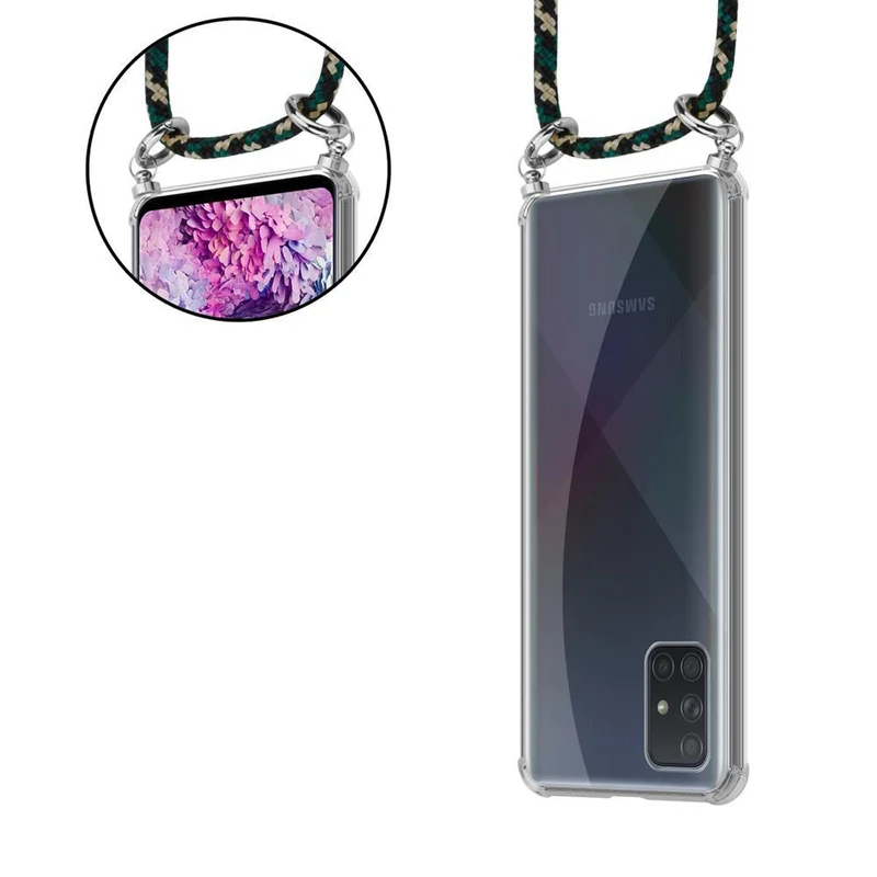 Cadorabo Handy Kette kompatibel mit Samsung Galaxy A51 4G / M40s Silikon Schutzhülle mit Silbernen Ringen, Kordel Band und abnehmbarem Etui