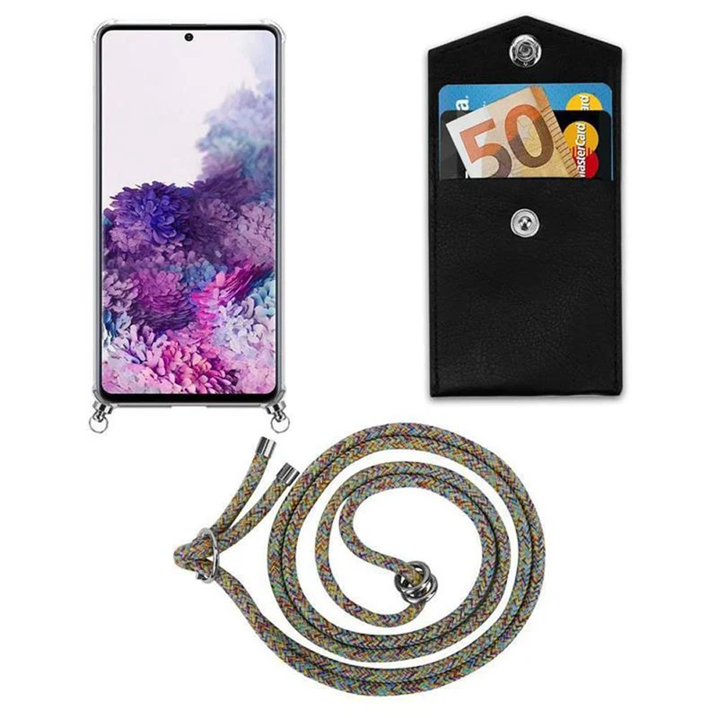 Cadorabo Handy Kette kompatibel mit Samsung Galaxy A51 4G / M40s Silikon Schutzhülle mit Silbernen Ringen, Kordel Band und abnehmbarem Etui