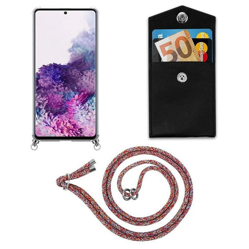 Cadorabo Handy Kette kompatibel mit Samsung Galaxy A51 4G / M40s Silikon Schutzhülle mit Silbernen Ringen, Kordel Band und abnehmbarem Etui