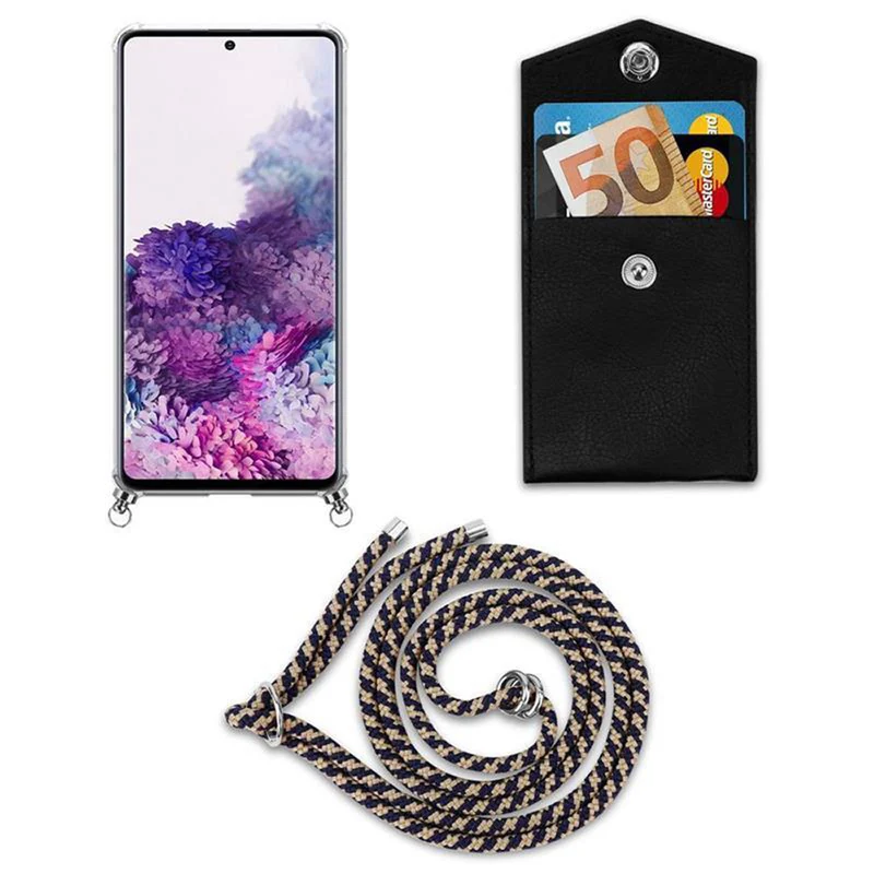 Cadorabo Handy Kette kompatibel mit Samsung Galaxy A51 4G / M40s Silikon Schutzhülle mit Silbernen Ringen, Kordel Band und abnehmbarem Etui