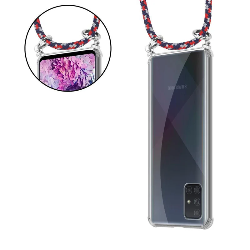 Cadorabo Handy Kette kompatibel mit Samsung Galaxy A51 4G / M40s Silikon Schutzhülle mit Silbernen Ringen, Kordel Band und abnehmbarem Etui
