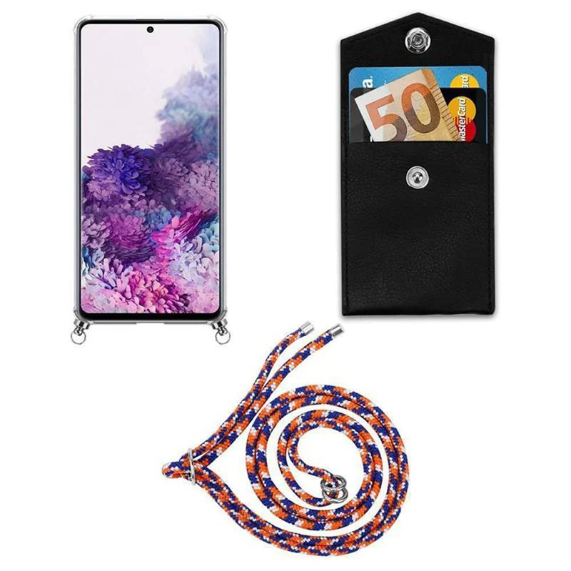 Cadorabo Handy Kette kompatibel mit Samsung Galaxy A51 4G / M40s Silikon Schutzhülle mit Silbernen Ringen, Kordel Band und abnehmbarem Etui