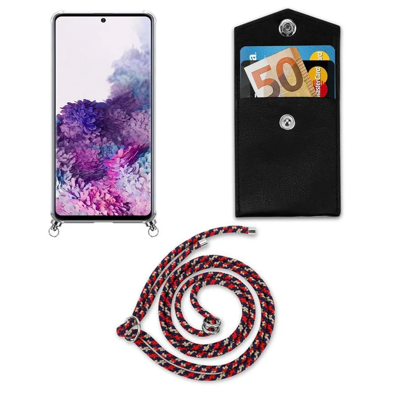 Cadorabo Handy Kette kompatibel mit Samsung Galaxy A51 4G / M40s Silikon Schutzhülle mit Silbernen Ringen, Kordel Band und abnehmbarem Etui