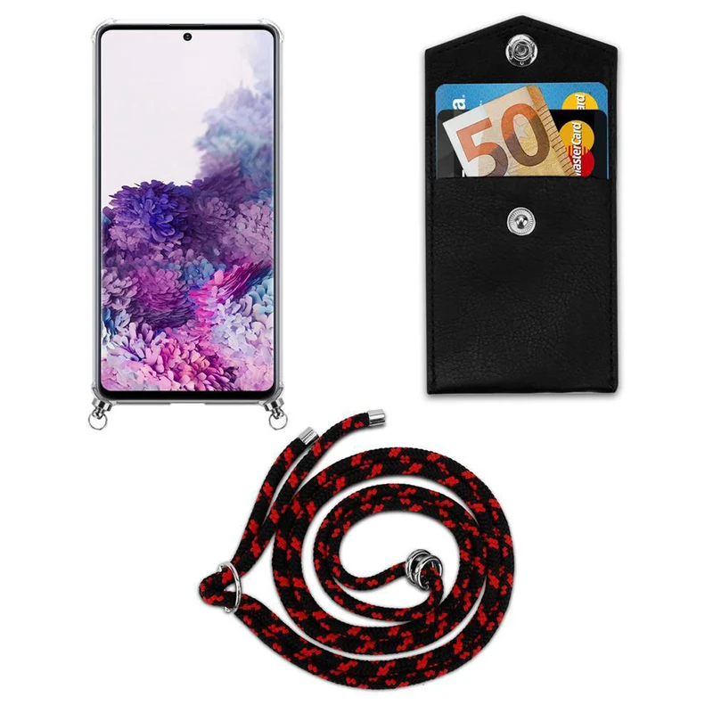 Cadorabo Handy Kette kompatibel mit Samsung Galaxy A51 4G / M40s Silikon Schutzhülle mit Silbernen Ringen, Kordel Band und abnehmbarem Etui