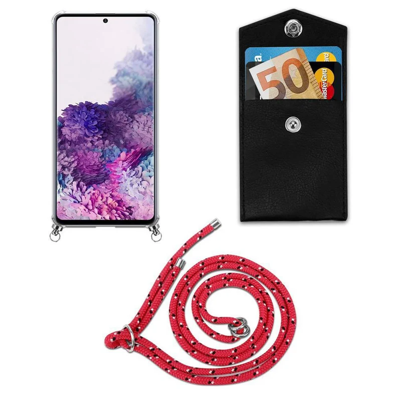 Cadorabo Handy Kette kompatibel mit Samsung Galaxy A51 4G / M40s Silikon Schutzhülle mit Silbernen Ringen, Kordel Band und abnehmbarem Etui