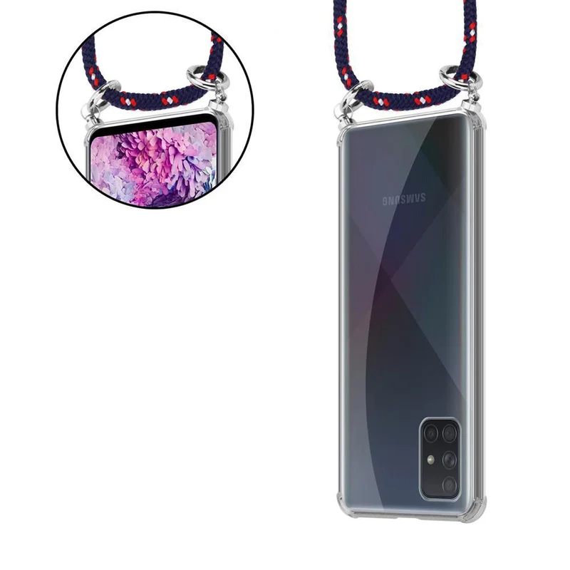 Cadorabo Handy Kette kompatibel mit Samsung Galaxy A51 4G / M40s Silikon Schutzhülle mit Silbernen Ringen, Kordel Band und abnehmbarem Etui