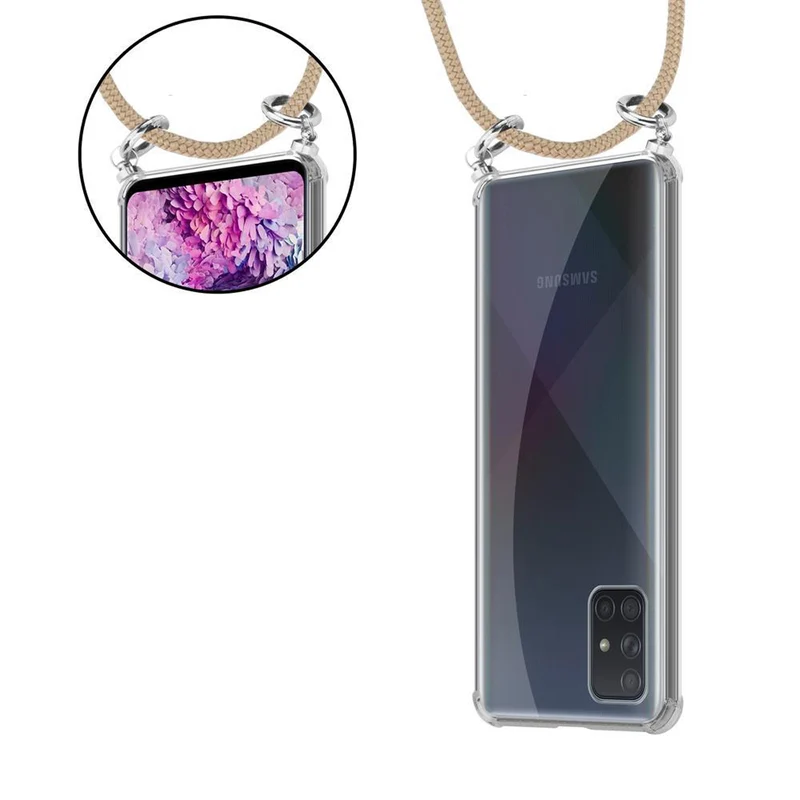 Cadorabo Handy Kette kompatibel mit Samsung Galaxy A51 4G / M40s Silikon Schutzhülle mit Silbernen Ringen, Kordel Band und abnehmbarem Etui