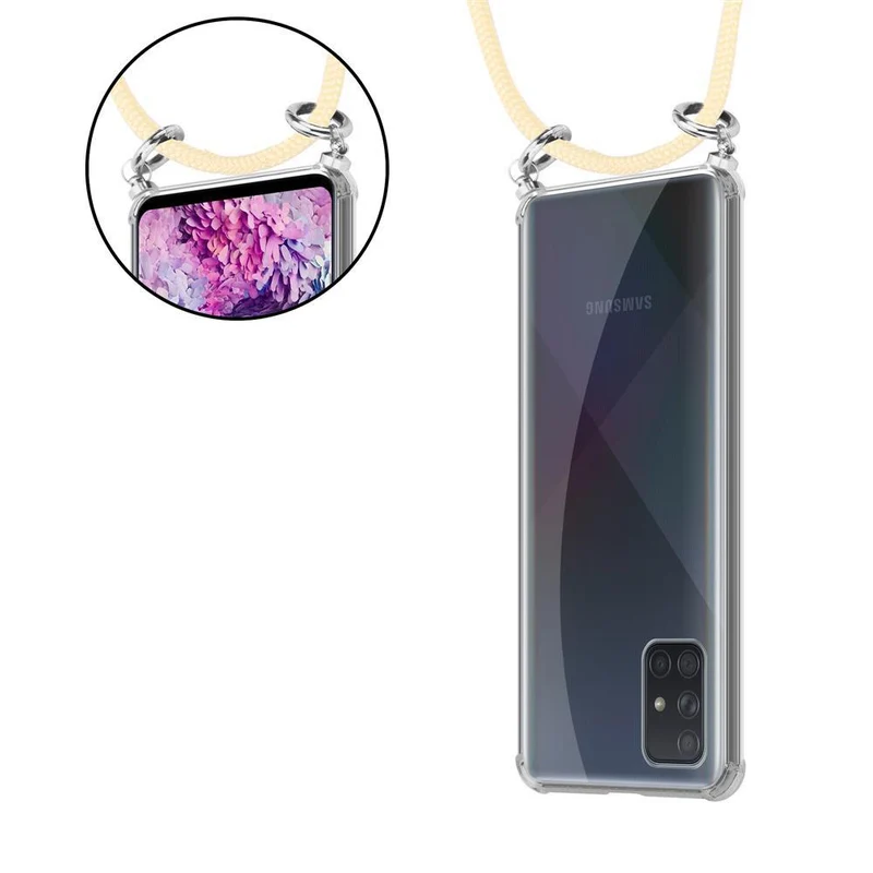 Cadorabo Handy Kette kompatibel mit Samsung Galaxy A51 4G / M40s Silikon Schutzhülle mit Silbernen Ringen, Kordel Band und abnehmbarem Etui