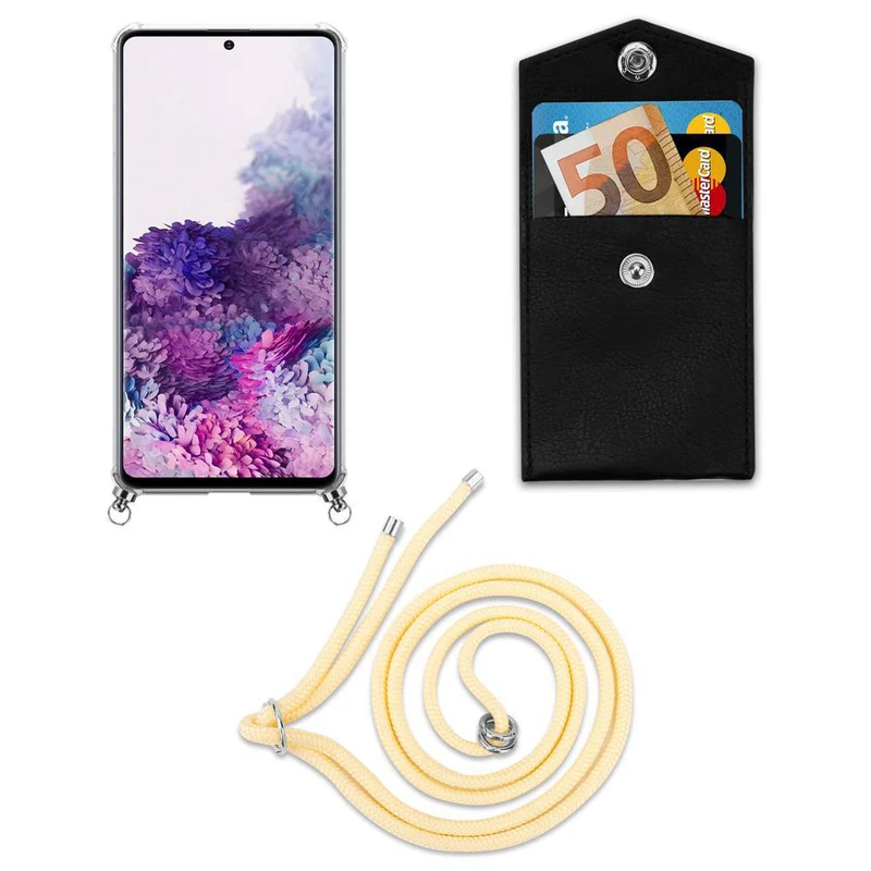 Cadorabo Handy Kette kompatibel mit Samsung Galaxy A51 4G / M40s Silikon Schutzhülle mit Silbernen Ringen, Kordel Band und abnehmbarem Etui