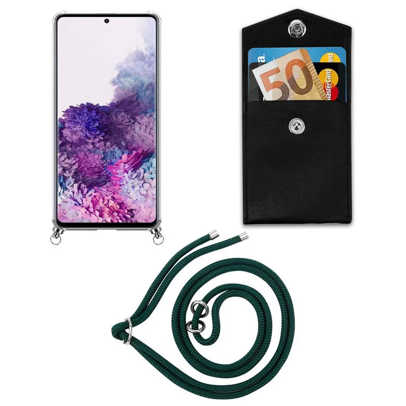 Cadorabo Handy Kette kompatibel mit Samsung Galaxy A51 4G / M40s Silikon Schutzhülle mit Silbernen Ringen, Kordel Band und abnehmbarem Etui
