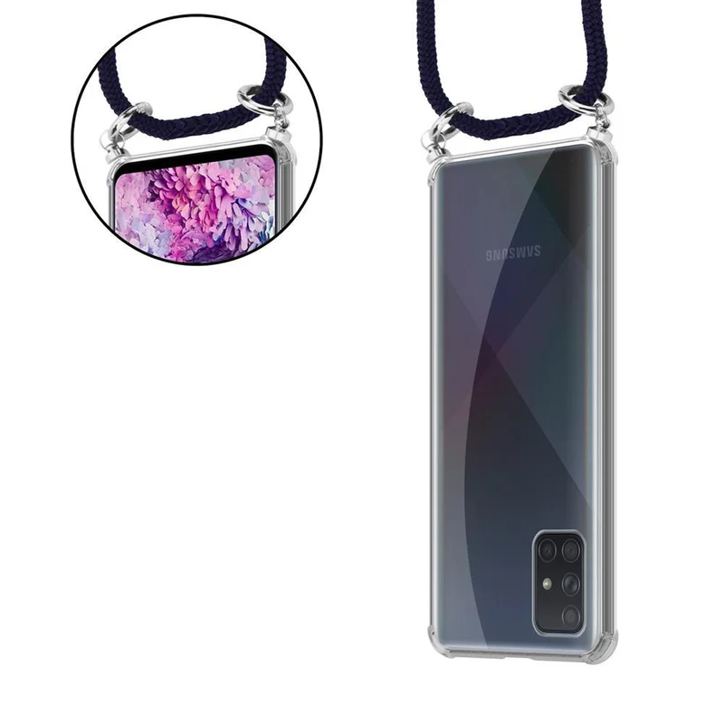 Cadorabo Handy Kette kompatibel mit Samsung Galaxy A51 4G / M40s Silikon Schutzhülle mit Silbernen Ringen, Kordel Band und abnehmbarem Etui