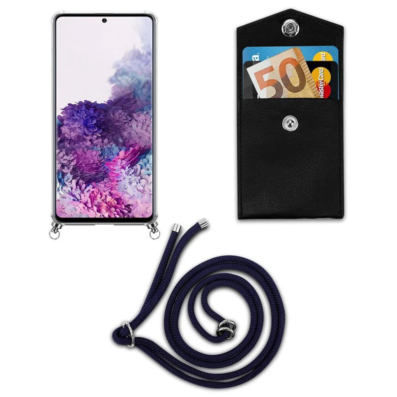 Cadorabo Handy Kette kompatibel mit Samsung Galaxy A51 4G / M40s Silikon Schutzhülle mit Silbernen Ringen, Kordel Band und abnehmbarem Etui
