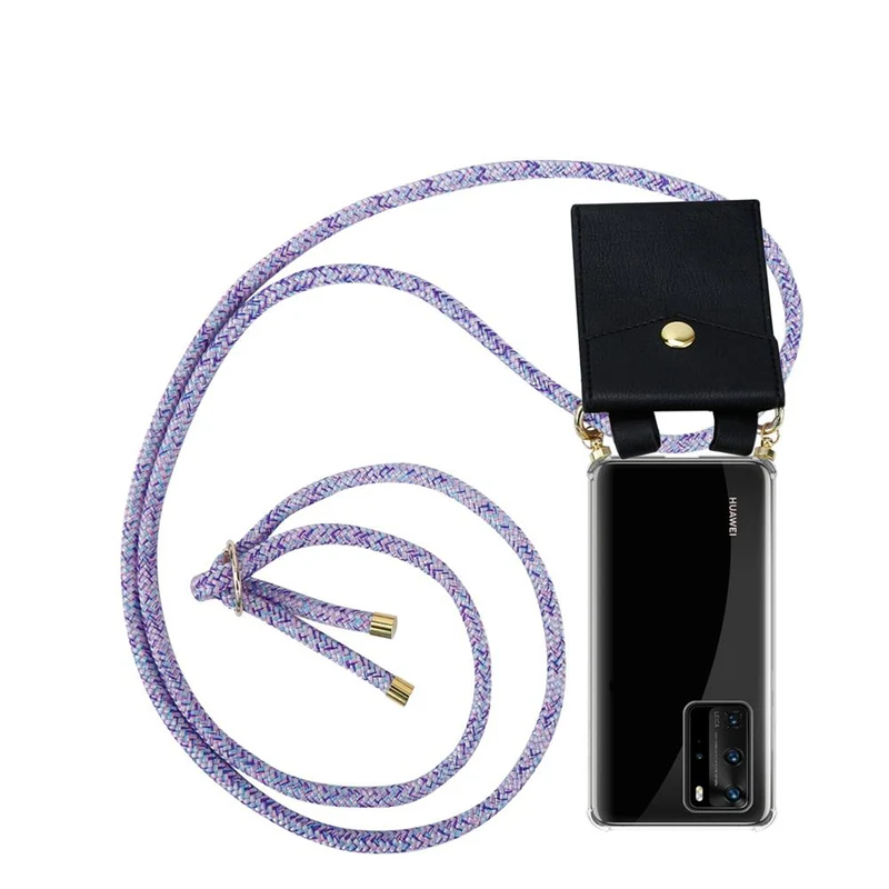 Cadorabo Handy Kette kompatibel mit Huawei P40 PRO / P40 PRO+ Silikon Schutzhülle mit Gold Ringen, Kordel Band und abnehmbarem Etui