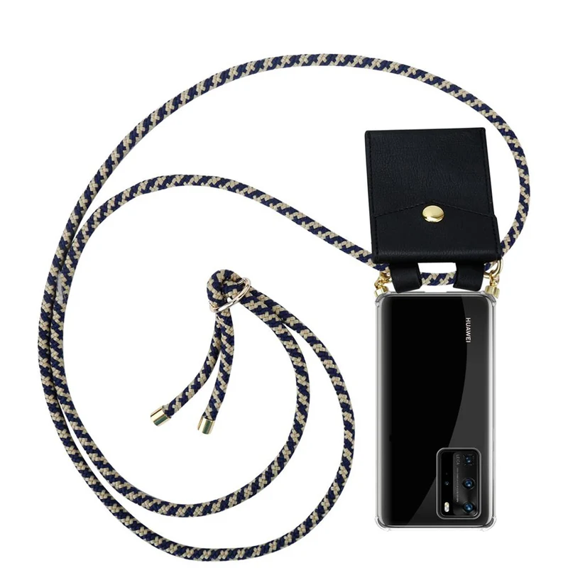 Cadorabo Handy Kette kompatibel mit Huawei P40 PRO / P40 PRO+ Silikon Schutzhülle mit Gold Ringen, Kordel Band und abnehmbarem Etui