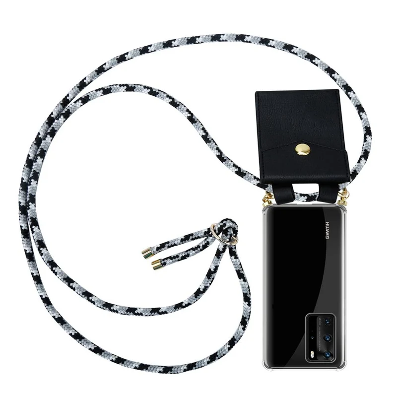 Cadorabo Handy Kette kompatibel mit Huawei P40 PRO / P40 PRO+ Silikon Schutzhülle mit Gold Ringen, Kordel Band und abnehmbarem Etui