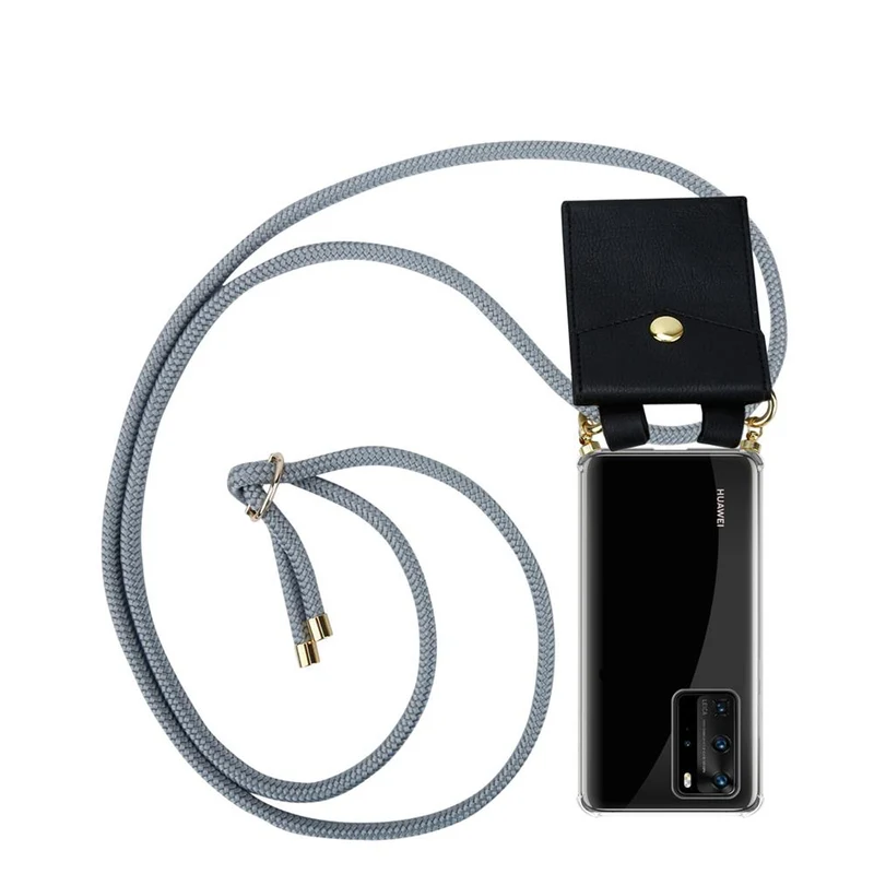 Cadorabo Handy Kette kompatibel mit Huawei P40 PRO / P40 PRO+ Silikon Schutzhülle mit Gold Ringen, Kordel Band und abnehmbarem Etui