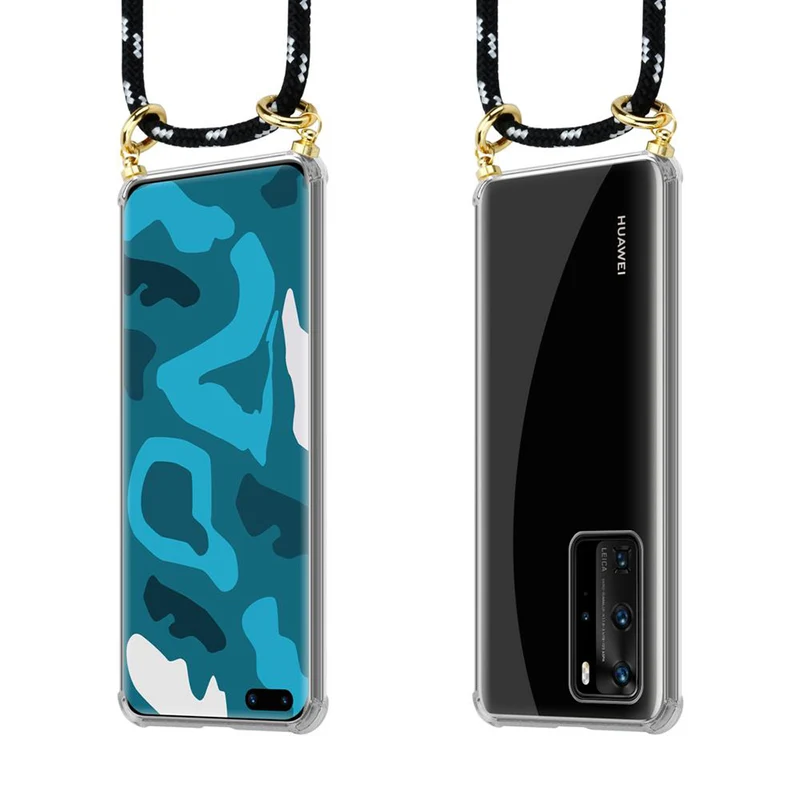 Cadorabo Handy Kette kompatibel mit Huawei P40 PRO / P40 PRO+ Silikon Schutzhülle mit Gold Ringen, Kordel Band und abnehmbarem Etui