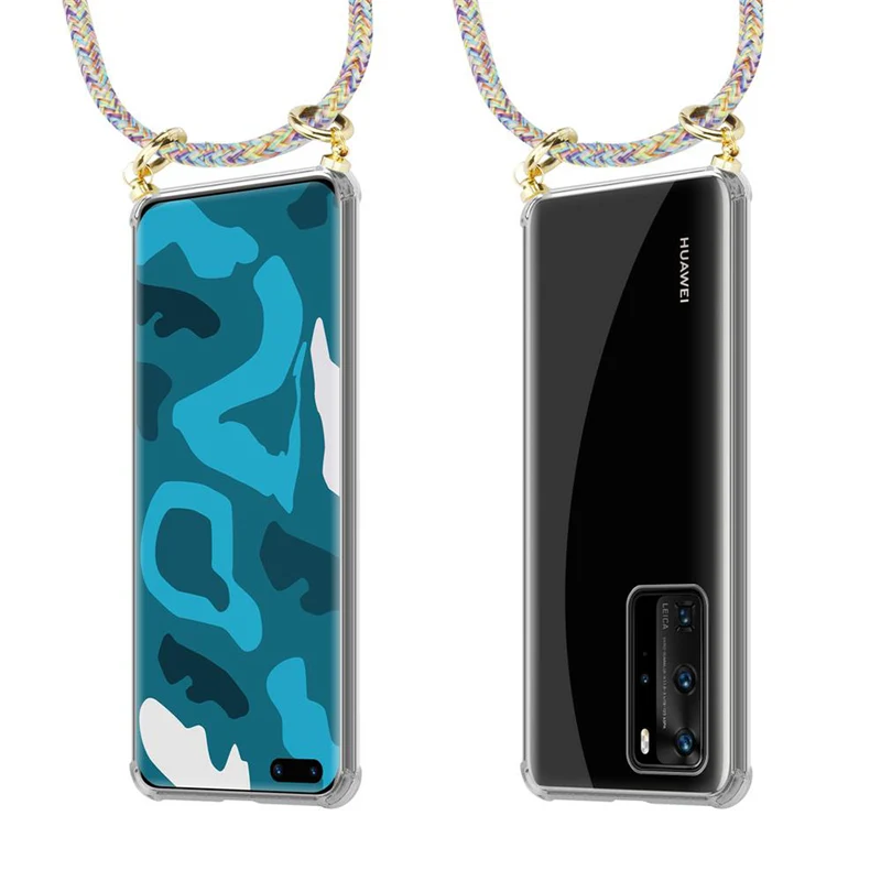 Cadorabo Handy Kette kompatibel mit Huawei P40 PRO / P40 PRO+ Silikon Schutzhülle mit Gold Ringen, Kordel Band und abnehmbarem Etui