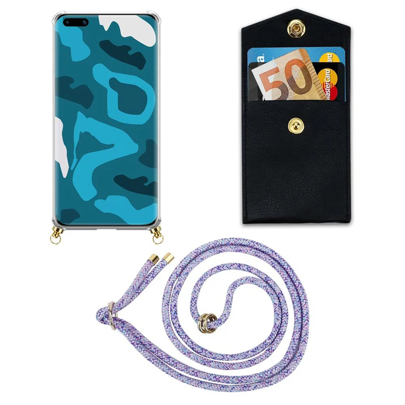 Cadorabo Handy Kette kompatibel mit Huawei P40 PRO / P40 PRO+ Silikon Schutzhülle mit Gold Ringen, Kordel Band und abnehmbarem Etui