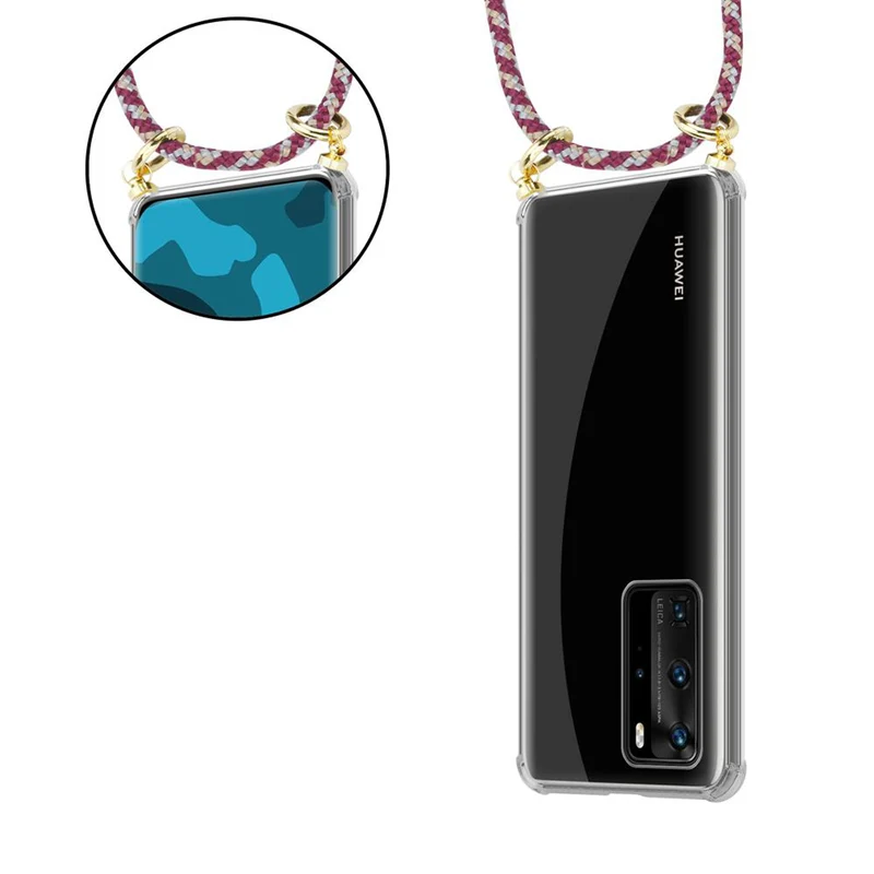Cadorabo Handy Kette kompatibel mit Huawei P40 PRO / P40 PRO+ Silikon Schutzhülle mit Gold Ringen, Kordel Band und abnehmbarem Etui