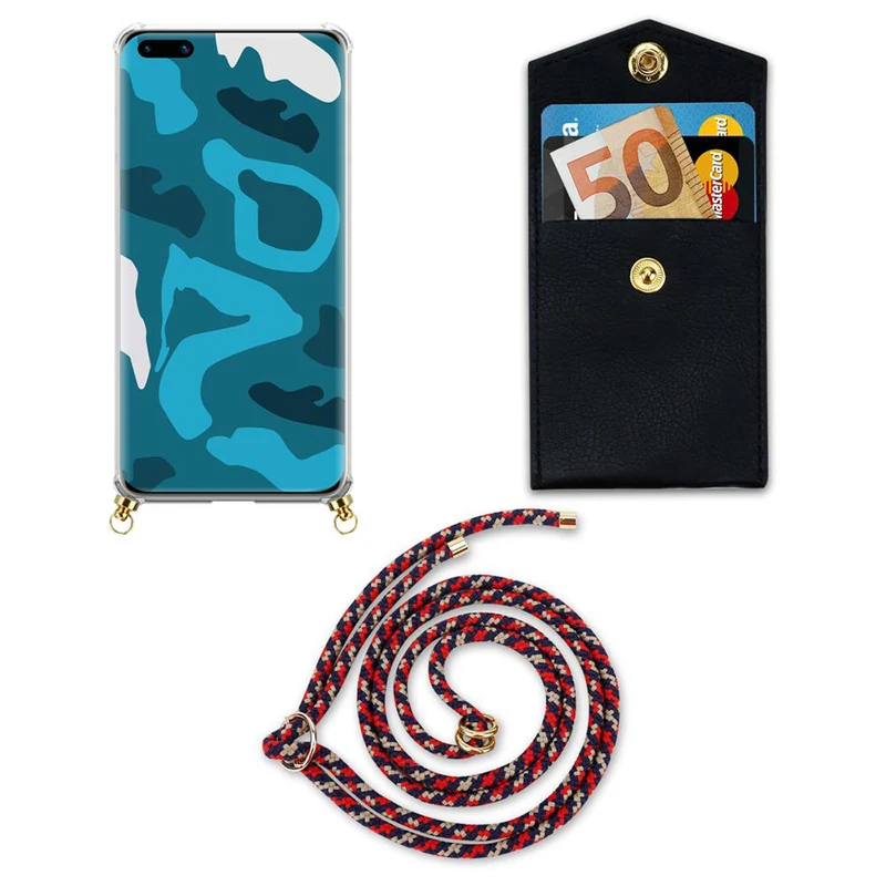 Cadorabo Handy Kette kompatibel mit Huawei P40 PRO / P40 PRO+ Silikon Schutzhülle mit Gold Ringen, Kordel Band und abnehmbarem Etui