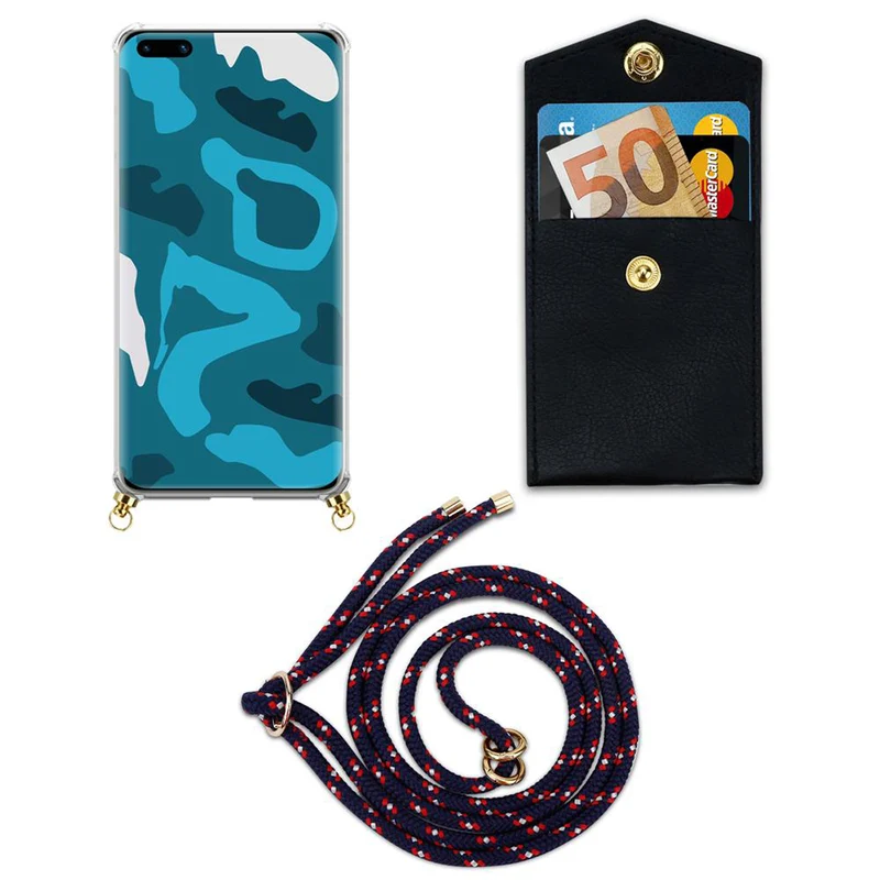 Cadorabo Handy Kette kompatibel mit Huawei P40 PRO / P40 PRO+ Silikon Schutzhülle mit Gold Ringen, Kordel Band und abnehmbarem Etui