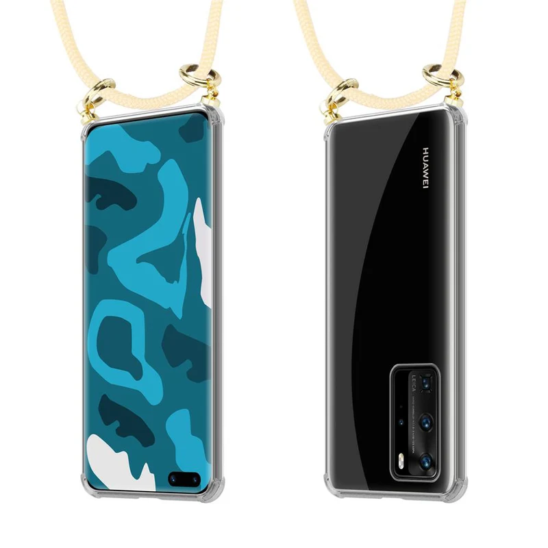 Cadorabo Handy Kette kompatibel mit Huawei P40 PRO / P40 PRO+ Silikon Schutzhülle mit Gold Ringen, Kordel Band und abnehmbarem Etui