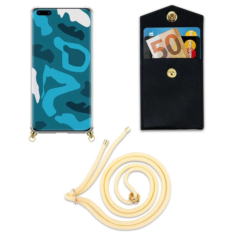 Cadorabo Handy Kette kompatibel mit Huawei P40 PRO / P40 PRO+ Silikon Schutzhülle mit Gold Ringen, Kordel Band und abnehmbarem Etui