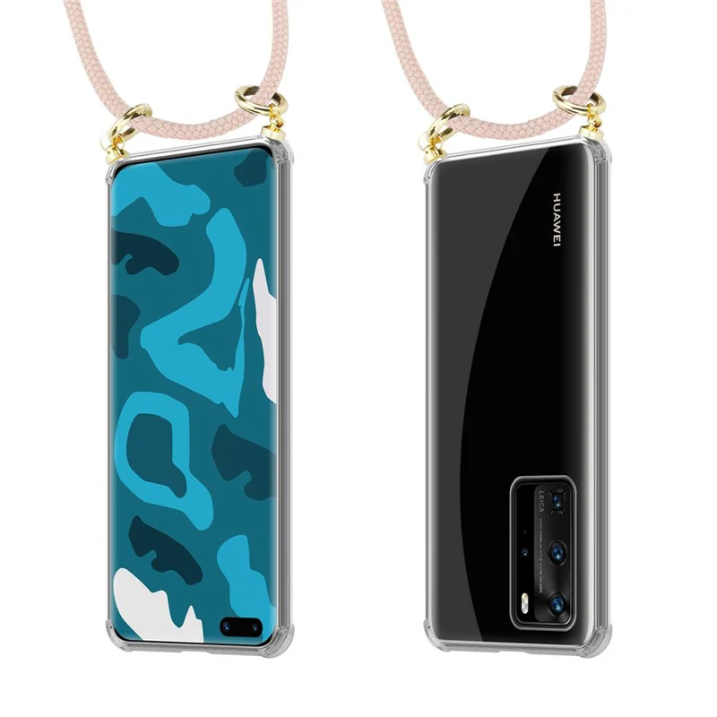 Cadorabo Handy Kette kompatibel mit Huawei P40 PRO / P40 PRO+ Silikon Schutzhülle mit Gold Ringen, Kordel Band und abnehmbarem Etui