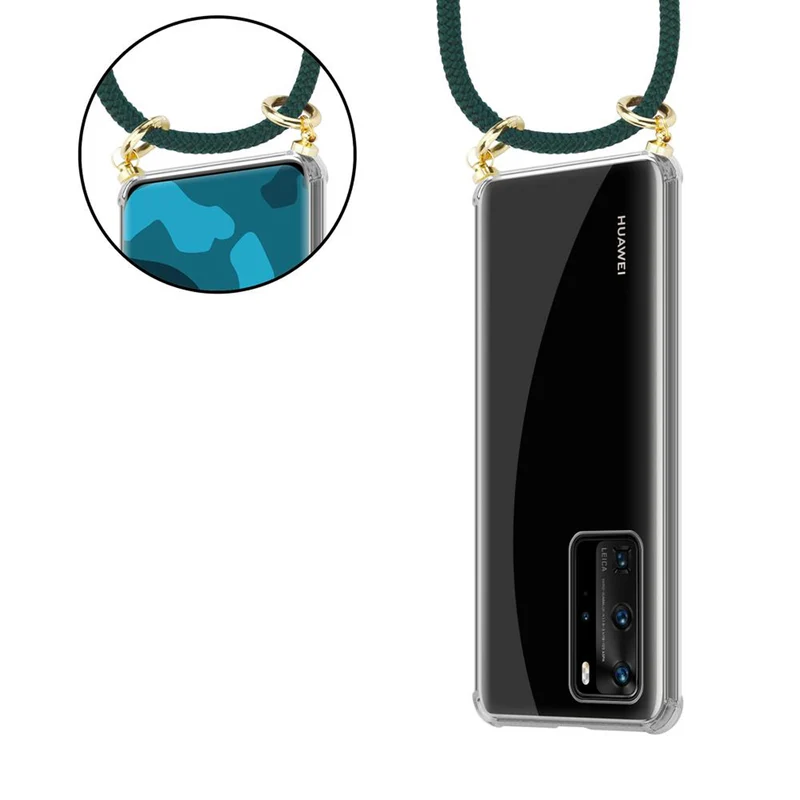 Cadorabo Handy Kette kompatibel mit Huawei P40 PRO / P40 PRO+ Silikon Schutzhülle mit Gold Ringen, Kordel Band und abnehmbarem Etui