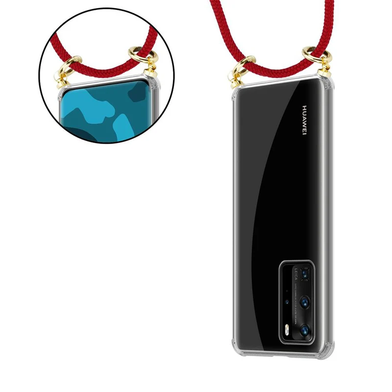 Cadorabo Handy Kette kompatibel mit Huawei P40 PRO / P40 PRO+ Silikon Schutzhülle mit Gold Ringen, Kordel Band und abnehmbarem Etui