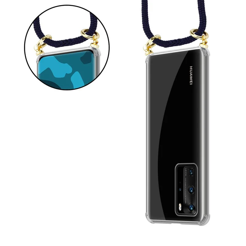 Cadorabo Handy Kette kompatibel mit Huawei P40 PRO / P40 PRO+ Silikon Schutzhülle mit Gold Ringen, Kordel Band und abnehmbarem Etui