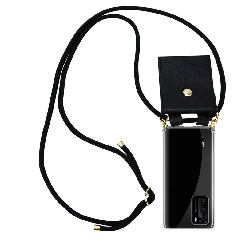 Cadorabo Handy Kette kompatibel mit Huawei P40 Silikon Schutzhülle mit Gold Ringen, Kordel Band und abnehmbarem Etui