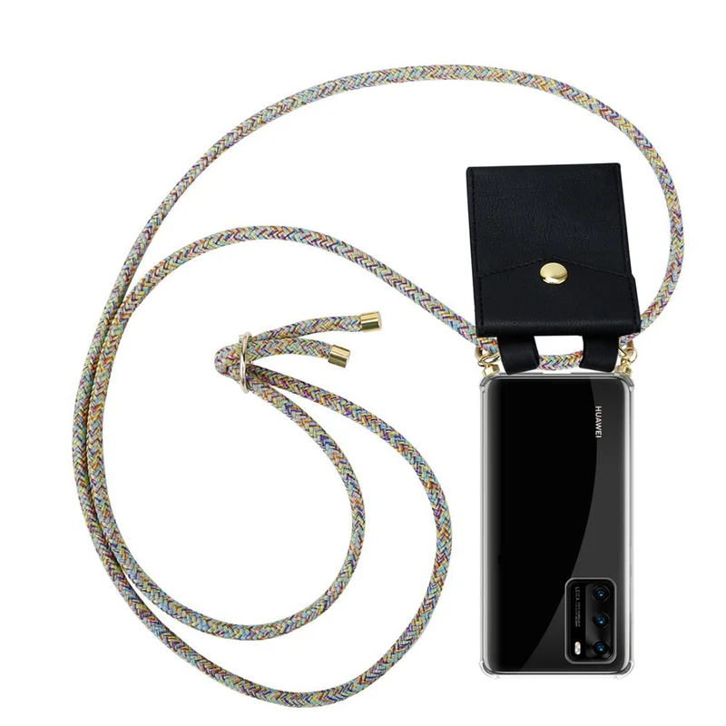 Cadorabo Handy Kette kompatibel mit Huawei P40 Silikon Schutzhülle mit Gold Ringen, Kordel Band und abnehmbarem Etui