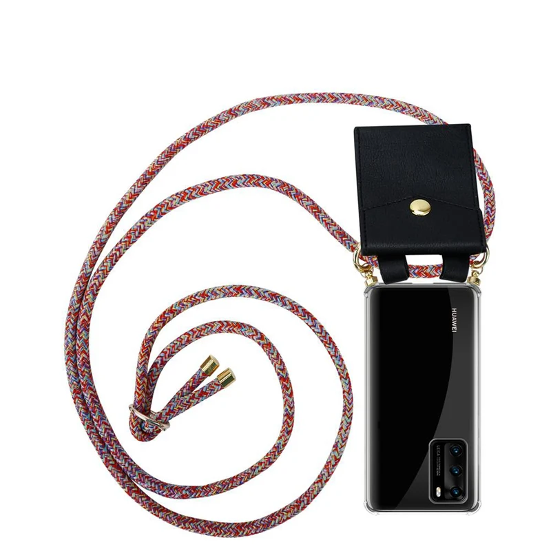 Cadorabo Handy Kette kompatibel mit Huawei P40 Silikon Schutzhülle mit Gold Ringen, Kordel Band und abnehmbarem Etui