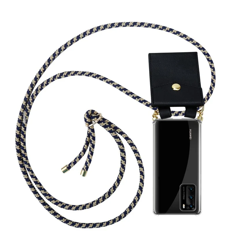 Cadorabo Handy Kette kompatibel mit Huawei P40 Silikon Schutzhülle mit Gold Ringen, Kordel Band und abnehmbarem Etui