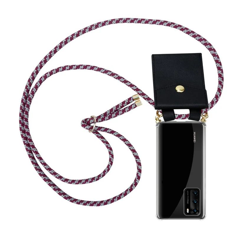 Cadorabo Handy Kette kompatibel mit Huawei P40 Silikon Schutzhülle mit Gold Ringen, Kordel Band und abnehmbarem Etui