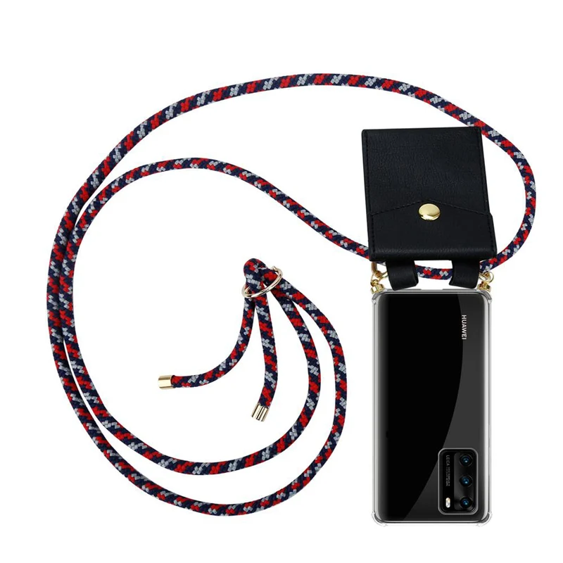 Cadorabo Handy Kette kompatibel mit Huawei P40 Silikon Schutzhülle mit Gold Ringen, Kordel Band und abnehmbarem Etui