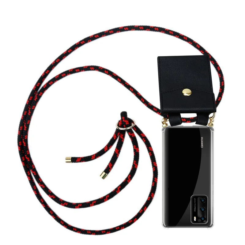 Cadorabo Handy Kette kompatibel mit Huawei P40 Silikon Schutzhülle mit Gold Ringen, Kordel Band und abnehmbarem Etui