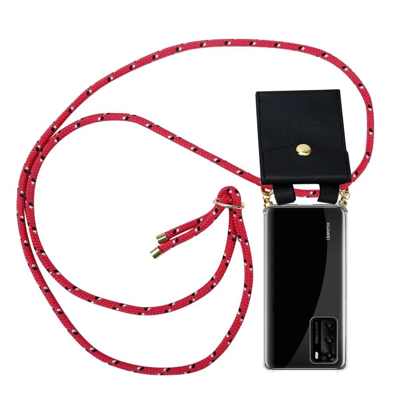 Cadorabo Handy Kette kompatibel mit Huawei P40 Silikon Schutzhülle mit Gold Ringen, Kordel Band und abnehmbarem Etui