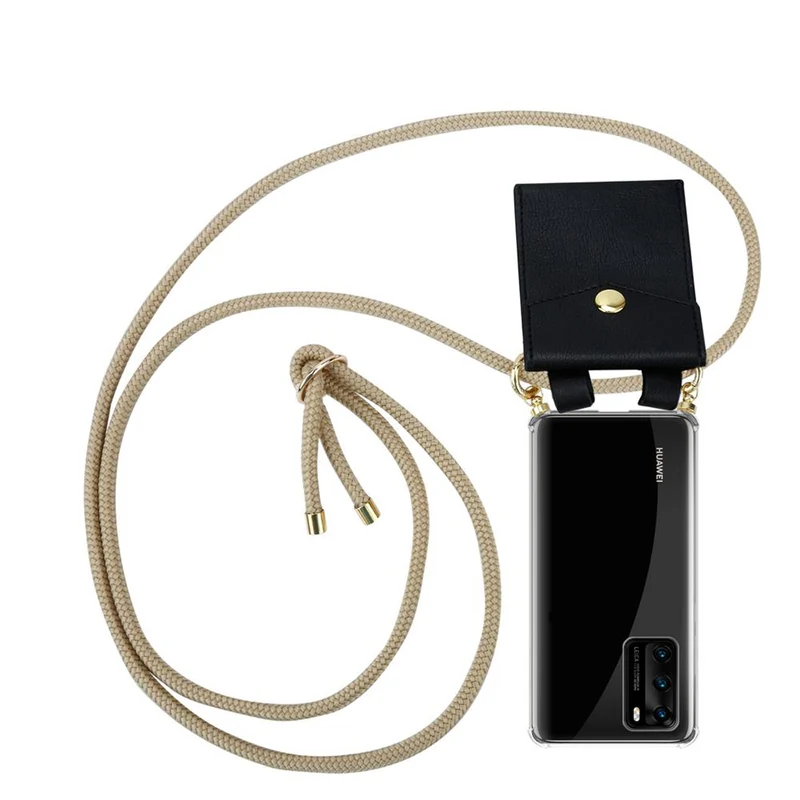 Cadorabo Handy Kette kompatibel mit Huawei P40 Silikon Schutzhülle mit Gold Ringen, Kordel Band und abnehmbarem Etui