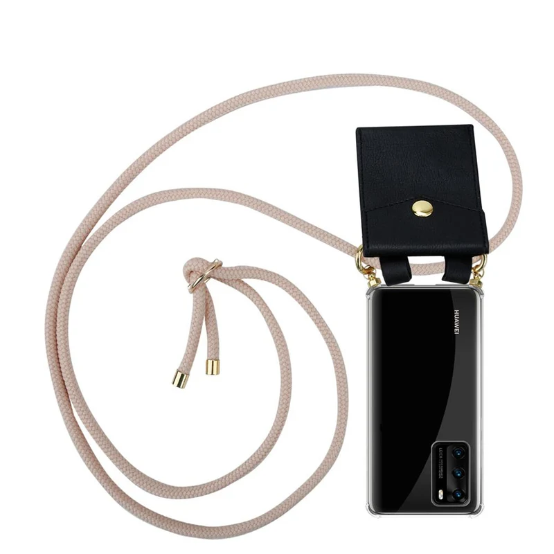 Cadorabo Handy Kette kompatibel mit Huawei P40 Silikon Schutzhülle mit Gold Ringen, Kordel Band und abnehmbarem Etui